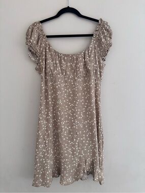 Beige Floral Mini Dress